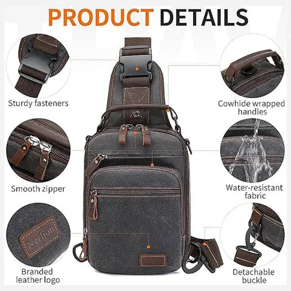 Sling Bag for Men Waxed Canvas Crossbody Bag Chest Bag Water Gray